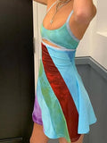 Patchwork Striped Cutout Mini Dress- Outfit