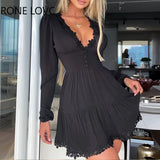 Women Long Sleeve Solid Lace Skinny Waist Dress Elegant Fashion Party