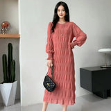 2025 Sweet Gentle Wind Collar Folded Texture Loose Dress Female Thin Temperament Elegant