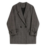 2023 Plaid Double Breasted Pockets Formal Jackets Checkered Winter Spring Women's Blazers Outerwear