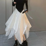 Y2K Irregular Tulle Skirt Women Gothic High Waist Asymmetrical Mesh A Line Midi Skirts Korean Office Lady All Match