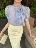 Special Price Does Not Return] Xixi Summer Thousands Of Gold Wind Bow Shirt Women's Long-Sleeved Top