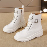 Punk Ankle Thick-soled Motorcycle Ankle Boots Women's Lace-up Spring Thick Heel Belt Buckle Pocket Designer Chunky