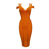 2022 Spaghetti Strap Solid Women Bandage Dresses Hollow Out Sleeveless Mid-Calf V-Neck Night Club Party Fashion