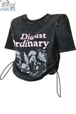 Summer Funny Shirt Women T-Shirts Y2k Harajuku Fashion Korean Vintag Print Crop Tops Vintage Short Sleeve Gothic Black