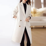 Fall and Winter Elegant Double-breasted Warm Wool Coat Female Korean Version of the Fashion Loose Coat Simple Long