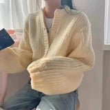 Solid Knitted Cardigan Women Sweet Cropped Sweaters Jackets Korean Short Knitwear Coat Casual All Match Jumpers