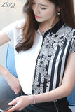 Summer Chiffon Shirts Women Fashion Contrast Color Floral Print Short Sleeve Blouses Blusas Mujer De Moda Cardigan 9205