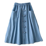 Denim Blue Skirt 2021 Sping Patchwork Lace Skirts Casual Button Front High Waist Bottoms Female Party Skirts