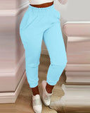Styles Spring Summer Fashion Solid And Print Shirring Waist Pocket Design Casual Long Cargo Pants Sportswear Women's