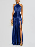 Women's Metallic Metallic Folding Fork With Hanging Neck Dress Sleeveless Back
