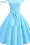 Summer Women Dress Short Sleeve Vintage V Neck Casual Elegant Retro Pin Up Rockabilly Party Midi Dresses