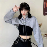 Women Cropped Hoodie Korean Clothing Solid Long Sleeve Loose Y2k Women's Sweatshirt Harajuku Hoodie Fashion Short Women