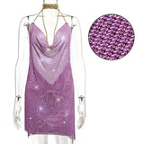 Metal body chain slip Summer Dress Women Bling diamond Beach bodycon dress Sequin Night club Party ladies dresses