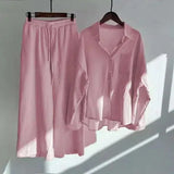 Piece Women's 2022 Cotton Linen Set Retro Oversized Shirt High Waist Wide Leg Pants Set Women Women's Sweatshirt Set