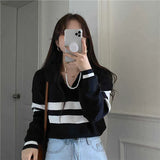 Style Striped Women's Sweater Korean Fashion Polo Collar Loose Long Sleeve Top Y2k Clothes Sweater Women Autumn