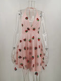 Halter pink strawberry Sequin summer Dress women vintage Mini beach party bodycon Dress Night club elegant dresses
