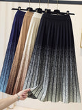 Winter Gradient Knitted Skirt For Women Korean Casual High Waist A-line Pleated Skirts Office Ladies Warm Thicken