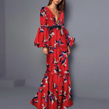 Vintage Print Flare Sleeve Tunic Maxi Dress 2022 Summer Women Beach Wear Crew Neck Club Party Long Dresses Vestidos