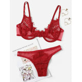 Women Lingerie set See-through Lace Babydoll Unpadded Bra HIgh Waist G-String Thong Underwear