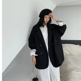 Vintage Brown Blazer Women Elegant Official Ladies Autumn Fashion Long Sleeve Oversized Chic Casual Jacket