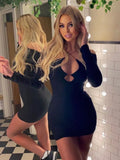 Double Layer Slim Women Dress Long Sleeve Sexy Bodycon Low-Cut Ladies Dresses Hollow out Backless Women's Clothing
