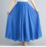 Women's Literature And Art Large Cotton Tamples Skirt Tight Waist A-Shaped Skirt Long Solid National Style Skirt 24