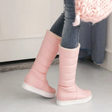 Warm Plush Knee High Boots Women Comfy Flat Heel Snow Boots Slip On Platform Woman Long Boots Shoes Black Pink White
