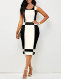 Fashion Vintage Polka Dot Plaid Print Splicing Bodycon Dress Sleeveless Office Elegant Sheath Evening Party Dresses