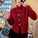 Zingj Chinese Style National Wind This Year Red Female Sweater Spring 2024 New Festive Plate Button Jacket Pin Button Cardigan-Outfit