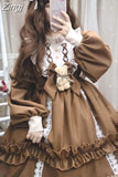 Sleeve Lolita Style Kawaii Sweet Dresses Japanese Elastic Waist Peter Pan Collar Y2k Vestidos Lace Patchwork Women Bear