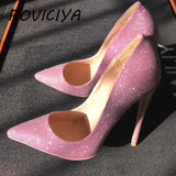 Pumps Women 12cm Thin High Heels Shoes Sexy Glitter Leather Bright Pointed Toe Female Stiletto Bling Bling LF015