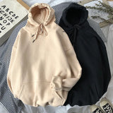 Hoodie Solid Loose Fleece Casual Long Sleeve Top Streetwear hip hop Pullover Sweatshirt Korean Fashion Couple