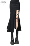 Women's Autumn New High Waist Slim Split Fishtail Skirt Ruffled Mid-Length Bag Hip Skirt Cotton Fashion Casual Skirt Female