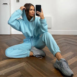 Sports 2 Pieces Set Sweatshirts Pullover Hoodies Pants Suit Home Sweatpants Trousers Outfits Solid Casual