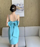 Daily Elegant Solid Mini Bodycon Slim Dresses Women Clothes Fashion Sleeveless Sexy Backless Bow Skinny Dress