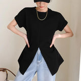 Split Flying Sleeves T Shirts Cotton Loose Elegant Office Lady Solid Women Sexy Tops Korean Fashion Summer Large