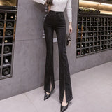 Flared Jeans Women High Waist Stretch Skinny Split Patchwork Denim Trousers Mujer Fashion Boot-Cut Pants Femme
