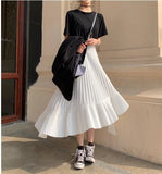 Gothic Irregular Pleated Skirt Solid Color Elastic High Waist Stitching Ruffled Woman Skirt Simple Fashion 2021 Autumn