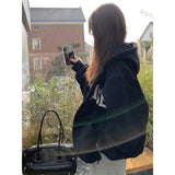 Streetwear Zip Up Hoodies Women Oversized Letter Print Sweatshirt Harajuku Korean Plus Fleece Thick Casual All Match