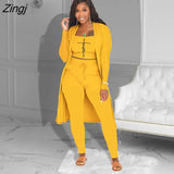 Women Tracksuit 3 Piece Set Pullover + Coat + Long Pants Solid Color Streetwear Matching Set Clothes For Women