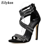 Street Style Crystal Diamond High Heels Women Sandals 2023 New Sexy Stripper Club Gladiator Summer