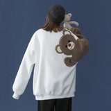Hoodie Cartoon Bear Patchwork Long Sleeve Women Sweetshirts Kawaii O-Neck Pullover Couple Sweatshirt