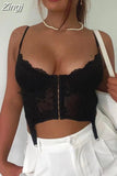Fashion Chic Strap Corset Clothes Black Lace Top Ladies Solid Transparent Club Party Summer Crop Tops Camisole