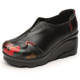 2021 New Genuine Leather Shoes Ladies' Comfortable High Heels Thick Bottom Casual Shoes