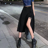 High Waist Black Sexy Skirts Women Summer Lace Up Irregular Saia 2021 New Vintage Harajuku Punk For girls Long Skirt