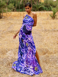 Blue Boho Asymmetrical Sundress Sexy One Shoulder Straped Bodycon Maxi Dress Women Summer Clothes Party Slip Dresses