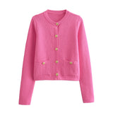 Buckle-Repair Knitted Cardigan 2025 Spring Collar Bag Long-Sleeved Women's Sweater