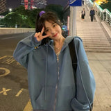 Anime Print Hoodies Men Zip Up Long Sleeve Streetwear Sweatshirts Coats Letter Loose Grunge Gothic Oversized Hooded