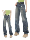 Vintage Jeans Blue Star Design Cute Loose Straight-leg Jeans Women Trendy All-match Pants
